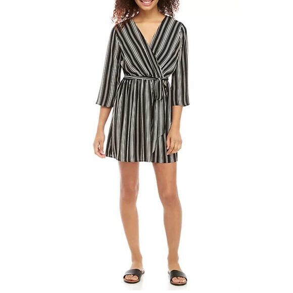 Speechless Striped Faux Wrap Mini Dress Large - Picture 1 of 6